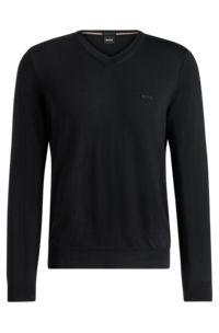  V-neck sweater in responsible wool, Black