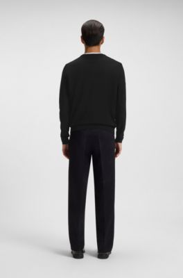 V-neck sweater in virgin wool with embroidered logo, Black
