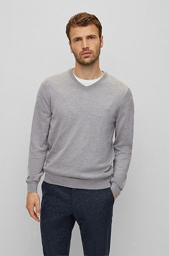  V-neck sweater in responsible wool, Light Grey