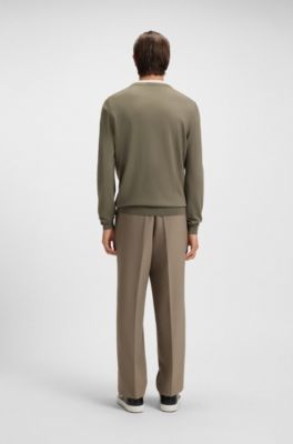 V-neck sweater in virgin wool with embroidered logo, Light Brown