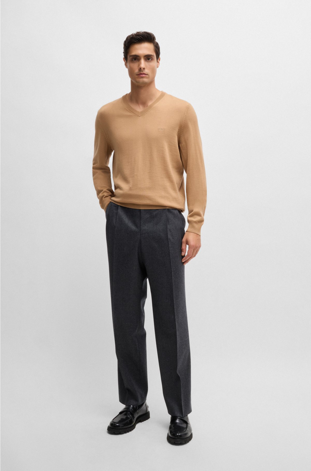 BOSS - V-neck sweater in responsible wool