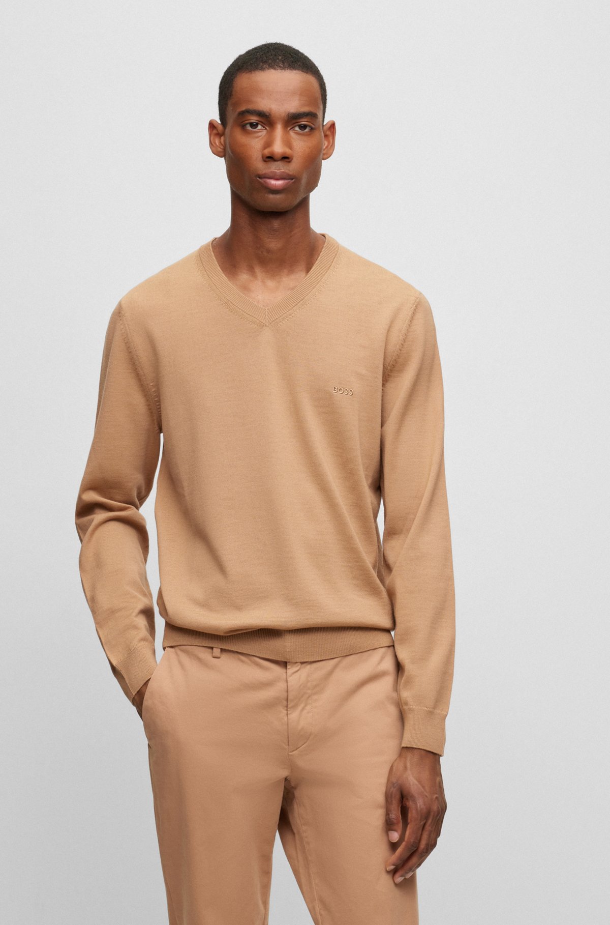  V-neck sweater in responsible wool, Beige