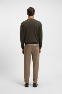 V-neck sweater in virgin wool with embroidered logo, Dark Green