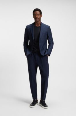 V-neck sweater in virgin wool with embroidered logo, Dark Blue