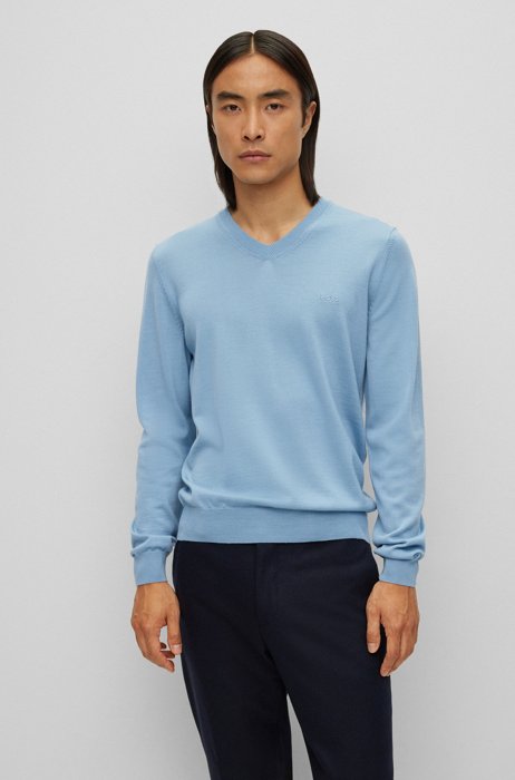 V-neck sweater in responsible wool, Light Blue