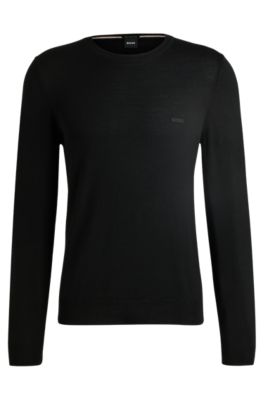 BOSS - Crew-neck sweater in virgin wool with embroidered logo