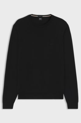 Regular-fit sweater in virgin wool with embroidered logo, Black