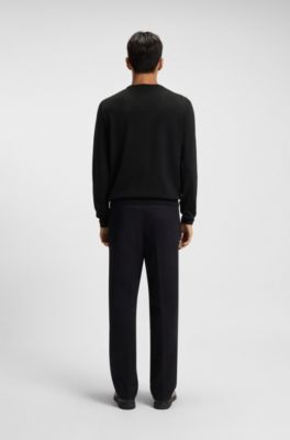 Regular-fit sweater in virgin wool with embroidered logo, Black