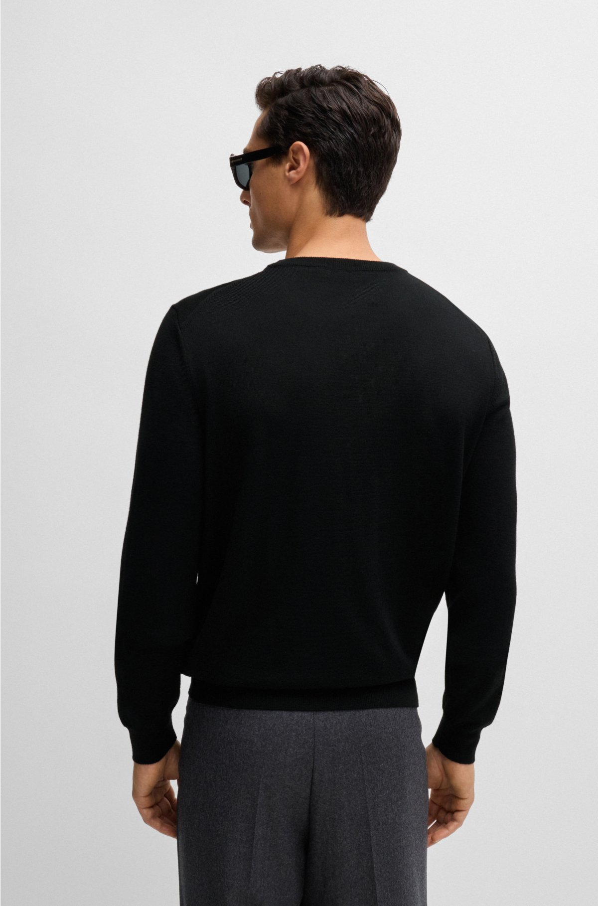 BOSS - Crew-neck sweater in virgin wool with embroidered logo