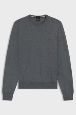 Regular-fit sweater in virgin wool with embroidered logo, Grey