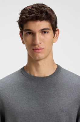 Regular-fit sweater in virgin wool with embroidered logo, Grey