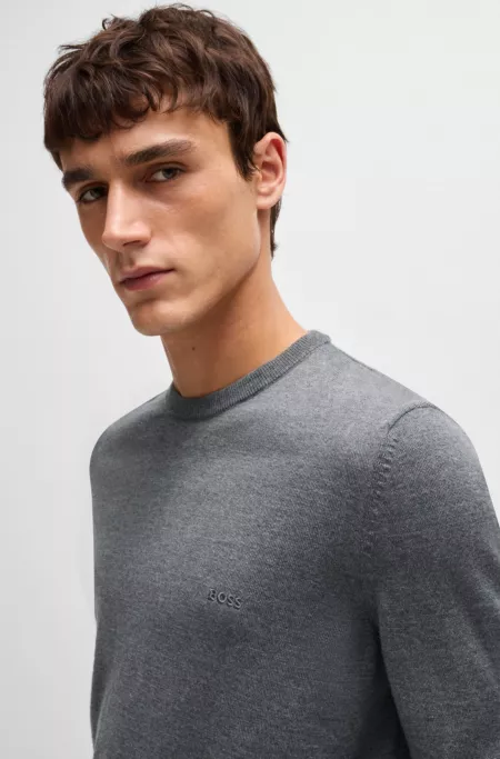 Regular-fit sweater in virgin wool with embroidered logo