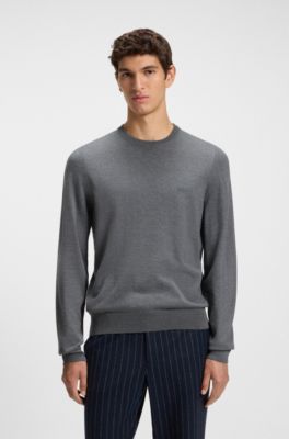 Regular-fit sweater in virgin wool with embroidered logo, Grey