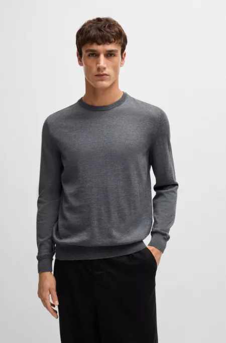 Regular-fit sweater in virgin wool with embroidered logo