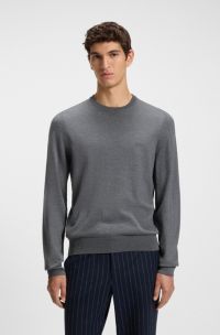 Regular-Fit Pullover aus Schurwolle mit Logo-Stickerei, Grau