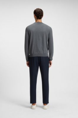 Regular-fit sweater in virgin wool with embroidered logo, Grey