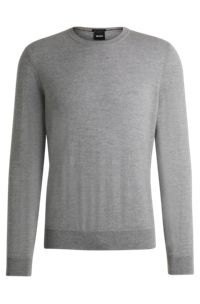 Crew-neck sweater in virgin wool with embroidered logo, Grey