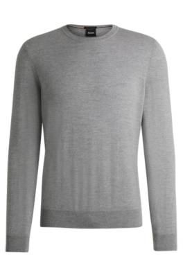 Hugo Boss Logo-embroidered Sweater In Responsible Wool In Gray