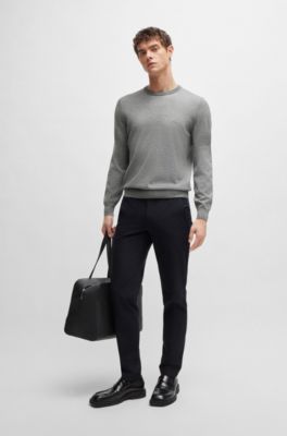 BOSS - Crew-neck sweater in virgin wool with embroidered logo
