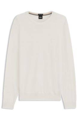Regular-fit sweater in virgin wool with embroidered logo, White