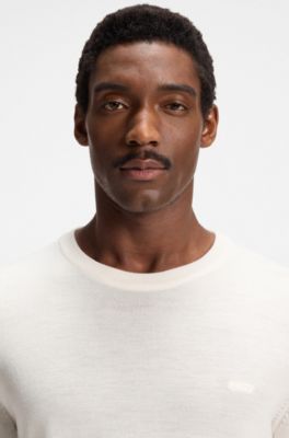 Regular-fit sweater in virgin wool with embroidered logo, White