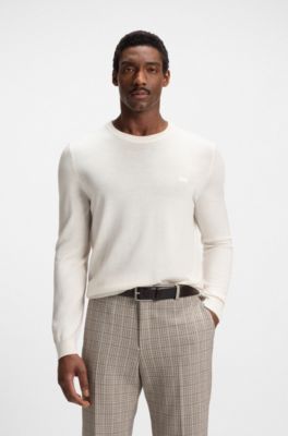 Regular-fit sweater in virgin wool with embroidered logo, White
