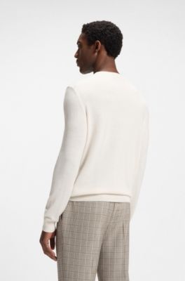 Regular-fit sweater in virgin wool with embroidered logo, White