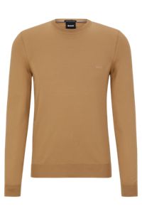 Sweater i ansvarlig uld med broderet logo, Beige
