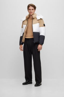 Regular-fit sweater in virgin wool with embroidered logo, Beige