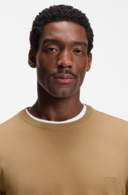 Regular-fit sweater in virgin wool with embroidered logo, Beige