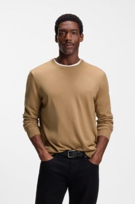 Regular-fit sweater in virgin wool with embroidered logo, Beige