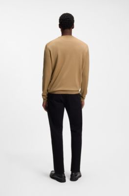 Regular-fit sweater in virgin wool with embroidered logo, Beige