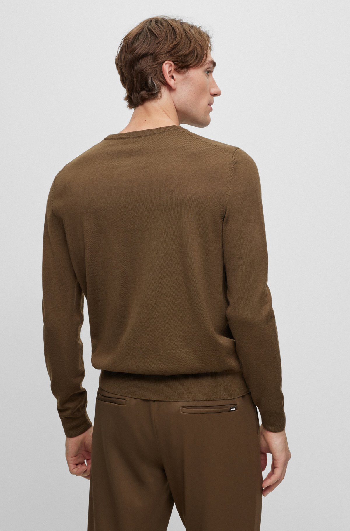 Logo-embroidered sweater in responsible wool, Khaki