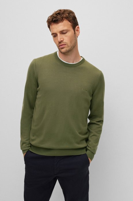 Logo-embroidered sweater in responsible wool, Green