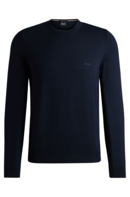 BOSS - Crew-neck sweater in virgin wool with embroidered logo