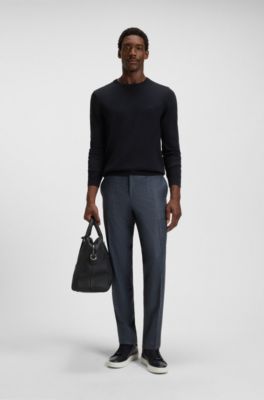 Pull Regular en laine vierge avec logo brod&eacute;, Bleu fonc&eacute;