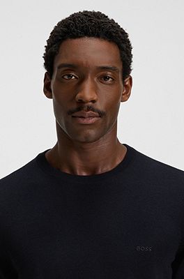 BOSS - Crew-neck sweater in virgin wool with embroidered logo 