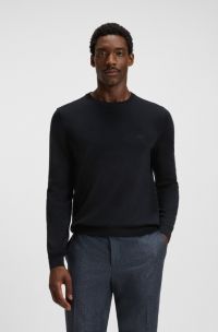 Regular-Fit Pullover aus Schurwolle mit Logo-Stickerei, Dunkelblau