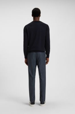 Regular-fit sweater in virgin wool with embroidered logo, Dark Blue