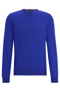 Logo-embroidered sweater in responsible wool, Blue