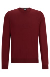 Sweater i ansvarlig uld med broderet logo, Mørkerød