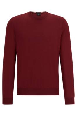Hugo Boss Logo-embroidered Sweater In Responsible Wool In Dark Red