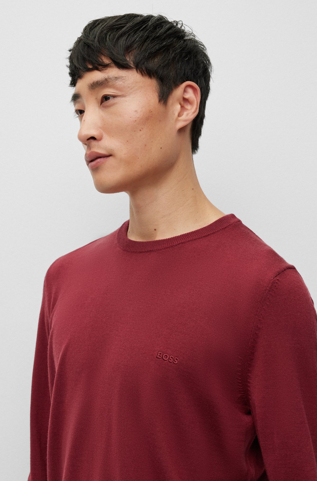 Logo-embroidered sweater in responsible wool, Dark Red
