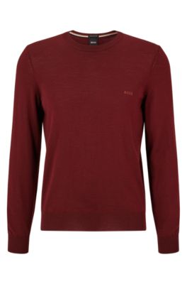 Hugo Boss Logo-embroidered Sweater In Responsible Wool In Dark Red