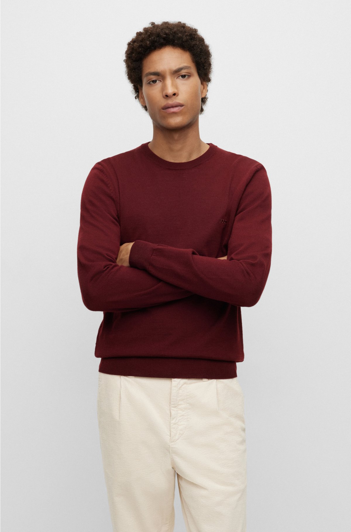 BOSS Logo-embroidered sweater in wool