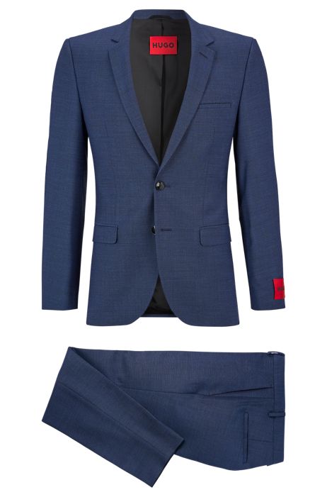 HUGO Extra-slim-fit Suit In A Patterned Wool Blend in Dark Blue Mens Clothing Suits Two-piece suits for Men Blue 