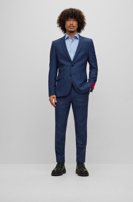 Extra-slim-fit suit in a patterned wool blend, Dark Blue