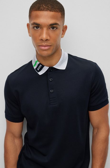 BOSS - Polo in puro cotone con colletto con logo BOSS - Polo in puro cotone con colletto con logo