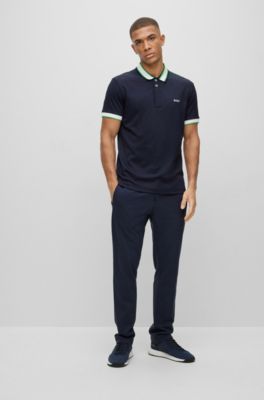 BOSS - Cotton-blend slim-fit polo shirt with logo inserts