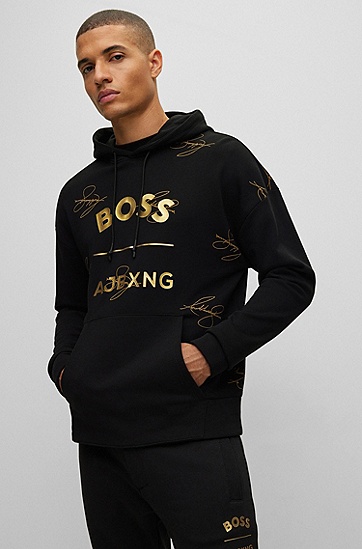 BOSS 博斯合作款品牌标识图案棉质宽松连帽衫,  001_Black